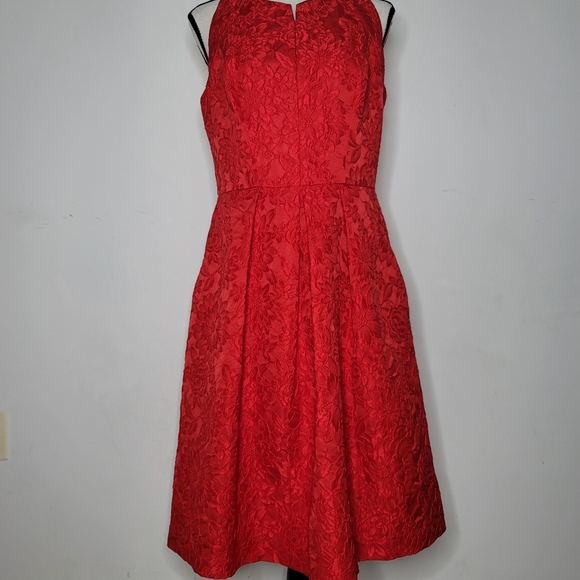 CARMEN MARC VALVO red floral holiday evening dress - Picture 5 of 8